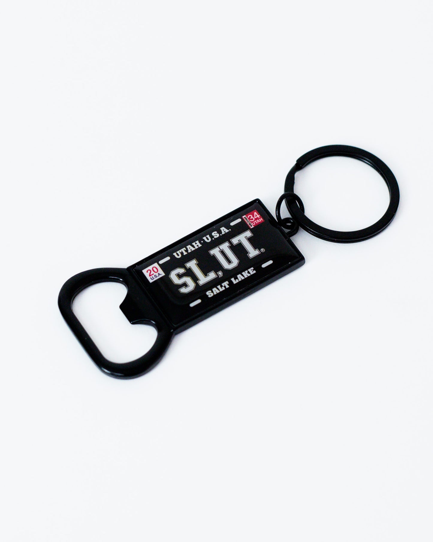 SL,UT Black Plate Key Chain Bottle Opener