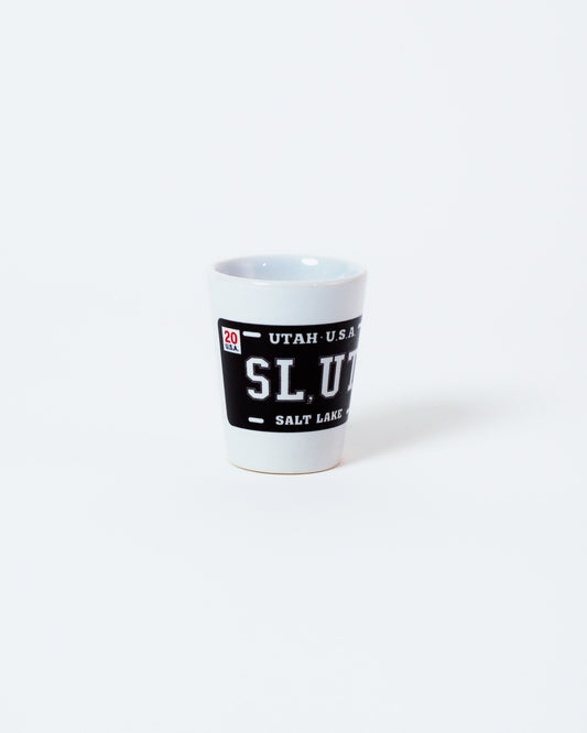 Black Plate White Ceramic Shot Glass