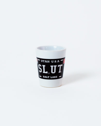 Black Plate White Ceramic Shot Glass
